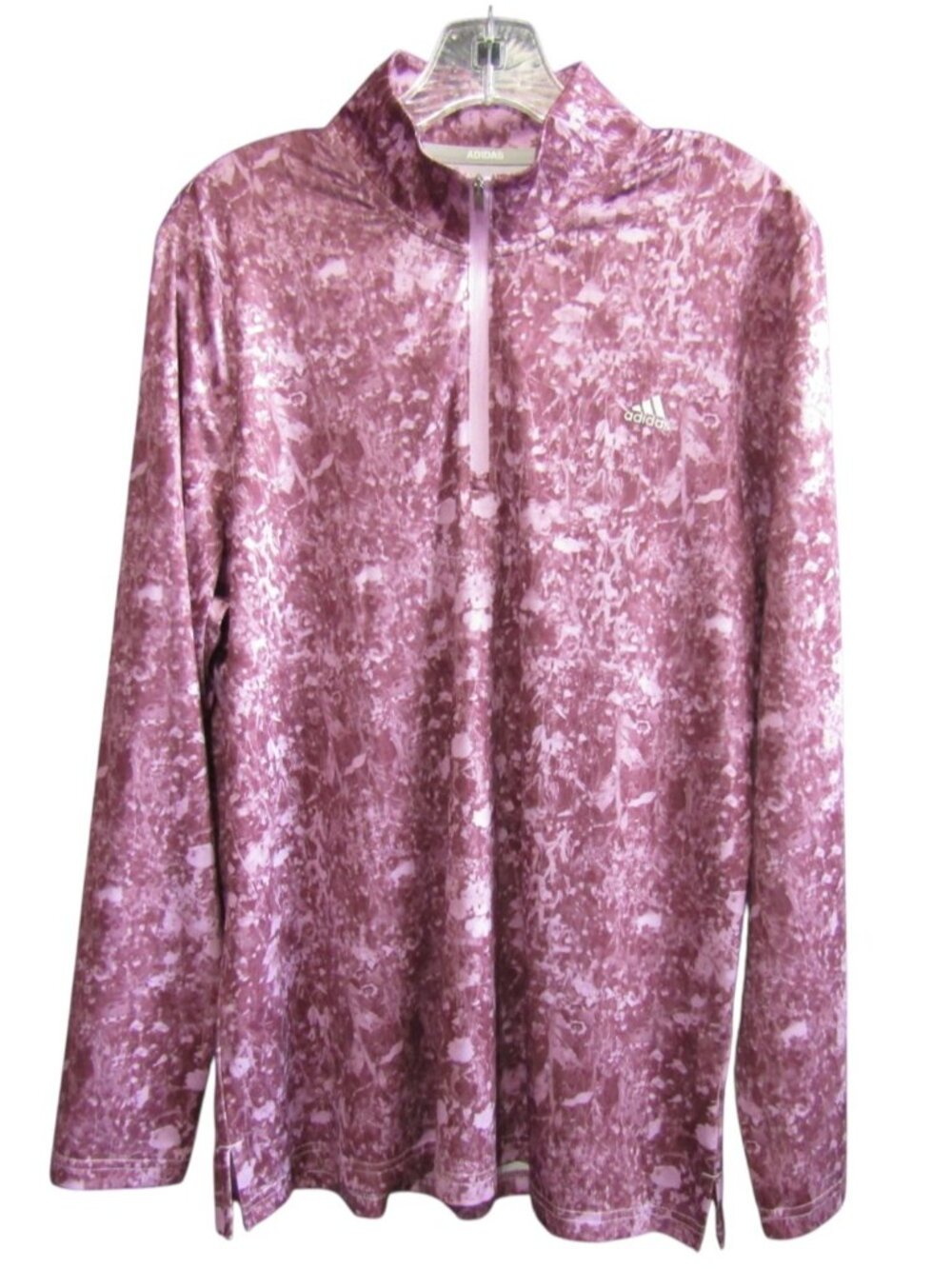 Adidas Golf Womens XL Quarter Zip Pullover Top Mauve Floral Long Sleeve